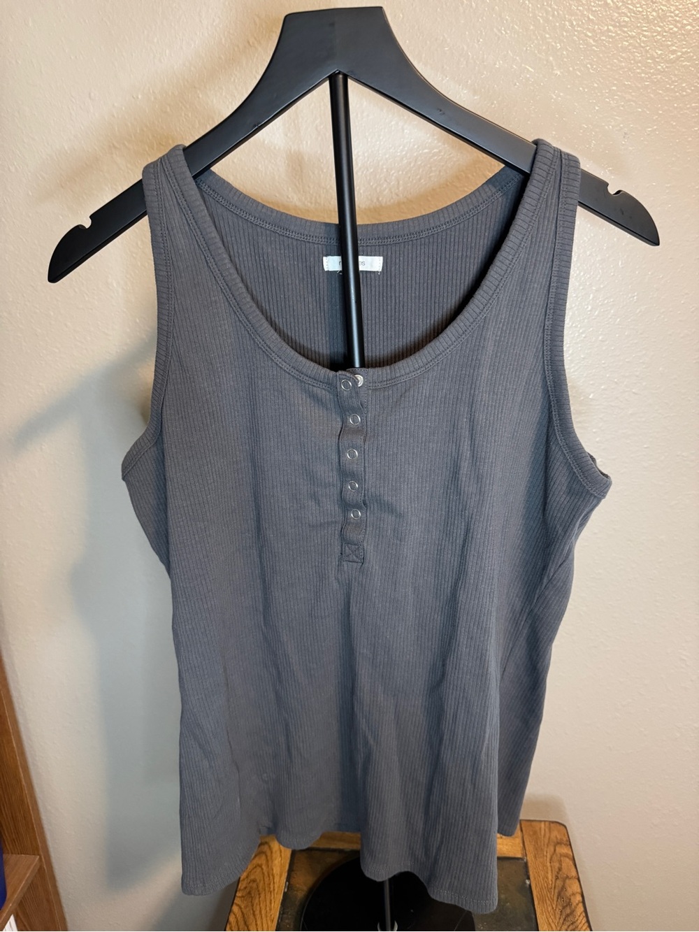 Maurices Women’s Ribbed Tank Top with Button Placket - Charcoal